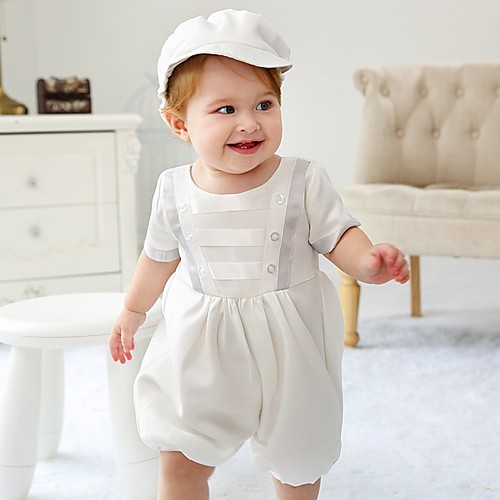 

Pantsuit / Jumpsuit Medium Length First Communion Christening Gowns - Polyester Short Sleeve Jewel Neck with Pleats