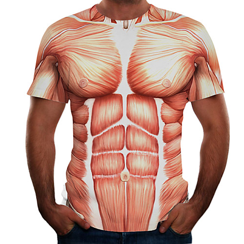 

Men's Daily Sports Basic / Street chic T-shirt - Color Block / 3D / Simulation Print Brown