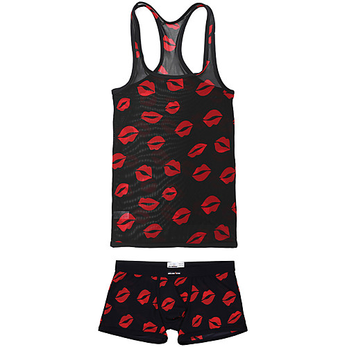 

Men's Print Suits Nightwear Color Block Red White Black L XL XXL