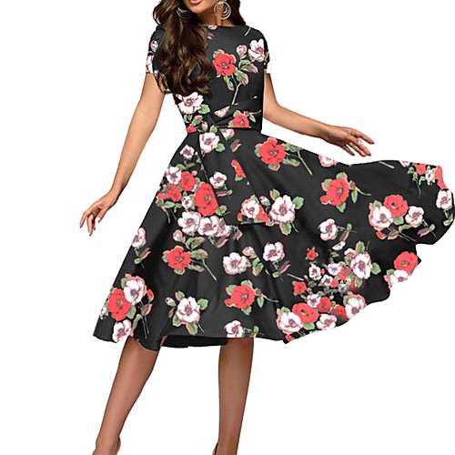 

Women's Black Dress A Line Floral S M