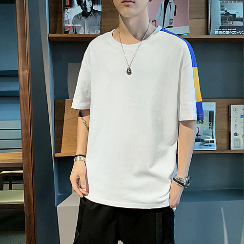 

Men's Daily T-shirt - Color Block / Graphic / Solid Colored Yellow