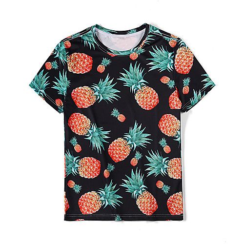 

Men's Daily Weekend Basic T-shirt - 3D / Fruit Pineapple, Print Black