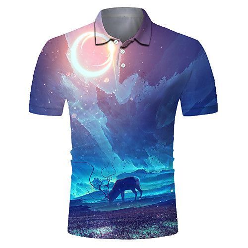 

Men's Club Weekend Rock / Exaggerated Polo - Galaxy / 3D / Animal Deer / Fantastic Beasts, Print Blue