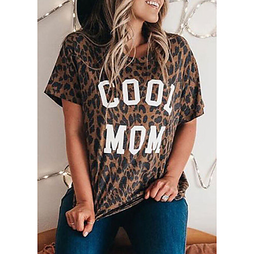 

Women's Daily T-shirt - Letter Print Brown