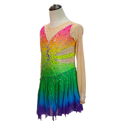 

21Grams Figure Skating Dress Women's Girls' Ice Skating Dress Green Patchwork Asymmetric Hem Spandex High Elasticity Competition Skating Wear Crystal / Rhinestone Long Sleeve Ice Skating Figure