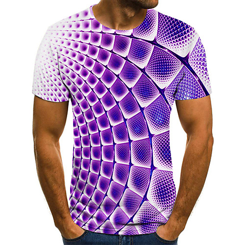 

Men's Holiday Going out Street chic / Exaggerated T-shirt - Geometric / Color Block / 3D Print Purple