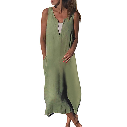 

Women's Army Green Dusty Blue Dress Maxi Dress Summer Holiday Vacation Home A Line Tunic Solid Color V Neck S M