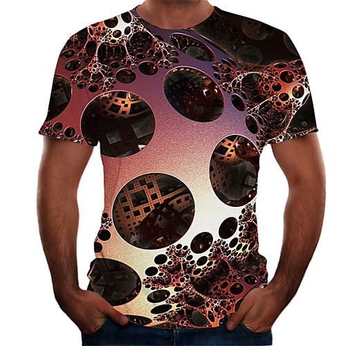 

Men's Daily Basic T-shirt - Color Block / 3D Print Brown