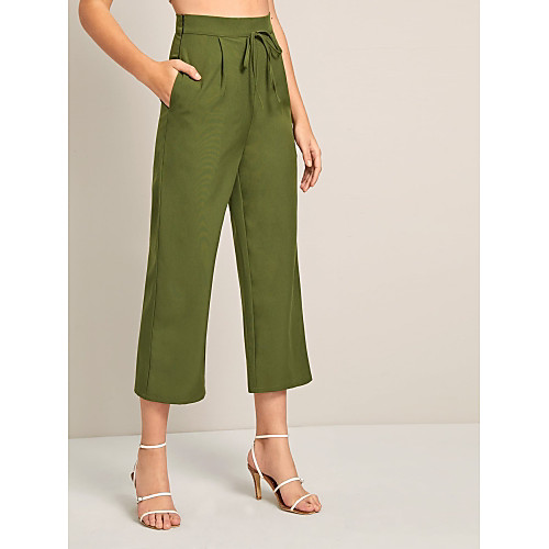 

New 2020 Women's Solid Lace Up Wide Leg Straight Pants