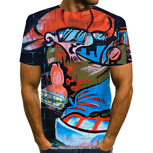 

Men's Daily Weekend Basic / Exaggerated T-shirt - Color Block / Rainbow / Abstract Print Rainbow