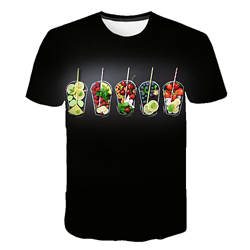 

Men's Daily Sports Basic / Exaggerated T-shirt - Color Block / 3D / Fruit Cherry / Lemon, Print Black
