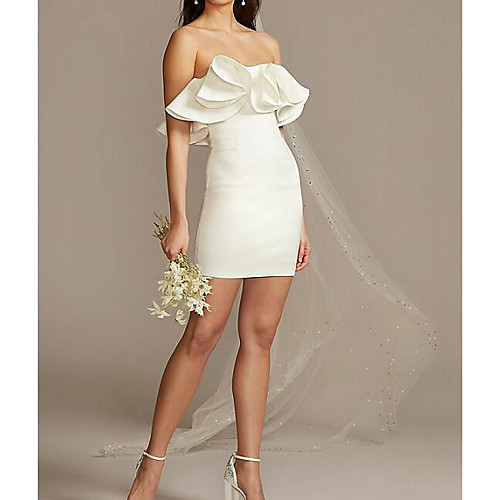 

Sheath / Column Strapless Short / Mini Satin Sleeveless Country Plus Size Wedding Dresses with Ruched / Ruffles 2020