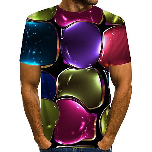 

Men's Daily Weekend Basic / Exaggerated T-shirt - Color Block / Rainbow / Abstract Print Rainbow