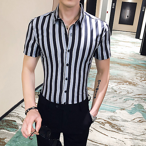 

Men's Daily Going out Basic / Elegant Shirt - Striped / Color Block Orange