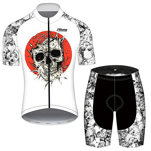 

21Grams Men's Short Sleeve Cycling Jersey with Shorts Black / White Skull Bike UV Resistant Quick Dry Sports Patterned Mountain Bike MTB Road Bike Cycling Clothing Apparel / Stretchy
