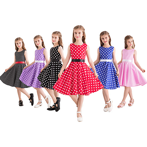 

Audrey Hepburn Country Girl 1950s Vintage Vintage Inspired Hepburn Dress JSK / Jumper Skirt Girls' Kid's Cotton Costume Red / White / WhiteBlue / Black & White Vintage Cosplay Performance Family