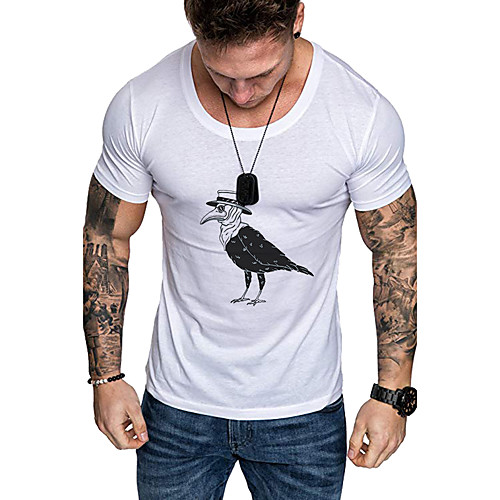 

Men's Daily Sports Business / Basic T-shirt - Animal / Letter Black & White, Print Yellow