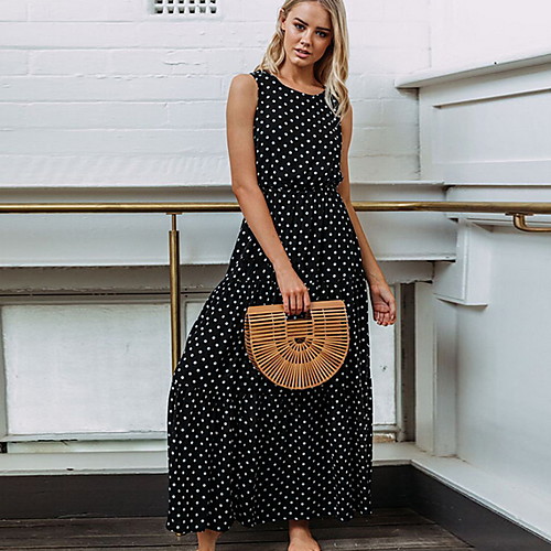 

Women's Yellow Black Dress A Line Polka Dot S M