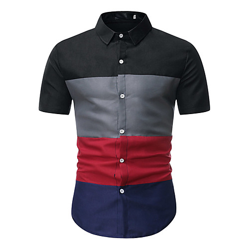 

Men's Work Weekend Business / Elegant Shirt - Color Block Black & Gray, Patchwork Black