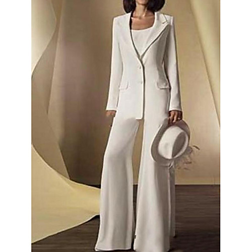 

Pantsuit / Jumpsuit Jewel Neck Floor Length Polyester Long Sleeve Elegant Mother of the Bride Dress with Buttons Mother's Day 2020