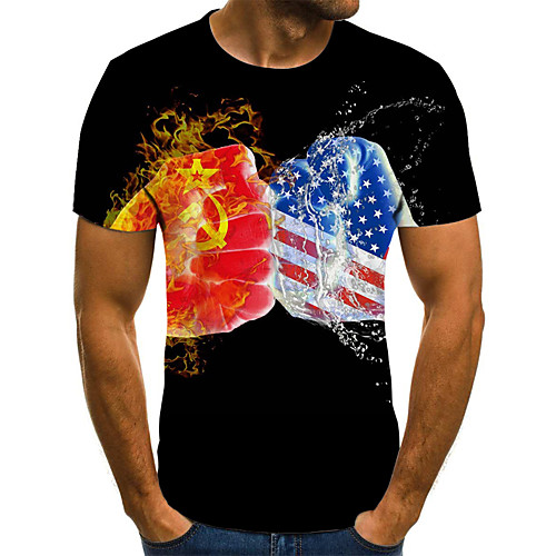 

Men's Plus Size Geometric Color Block Print T-shirt Street chic Exaggerated Holiday Going out Round Neck Rainbow / Short Sleeve