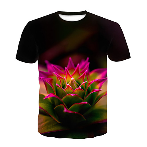 

Men's Daily Sports Basic T-shirt - Floral / Color Block / 3D Print Black