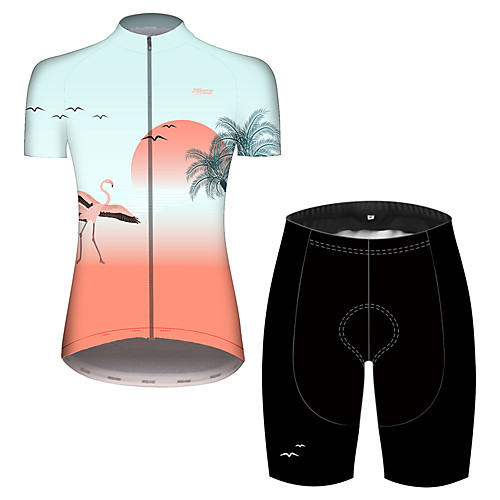 

21Grams Women's Short Sleeve Cycling Jersey with Shorts BlueYellow Flamingo Floral Botanical Bike Breathable Quick Dry Sports Flamingo Mountain Bike MTB Road Bike Cycling Clothing Apparel