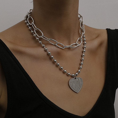 

Women's Choker Necklace Pendant Necklace Necklace Heart Simple Vintage Punk Chrome Silver 30 cm Necklace Jewelry 2pcs For Masquerade Street Birthday Party Beach Festival / Charm Necklace