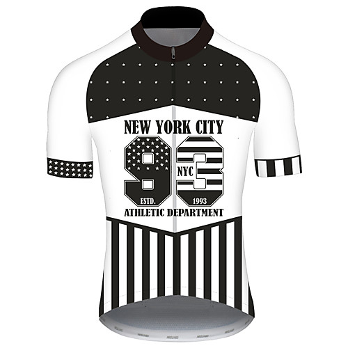 

21Grams Men's Short Sleeve Cycling Jersey 100% Polyester Black / White American / USA Stars National Flag Bike Jersey Top Mountain Bike MTB Road Bike Cycling UV Resistant Breathable Quick Dry Sports
