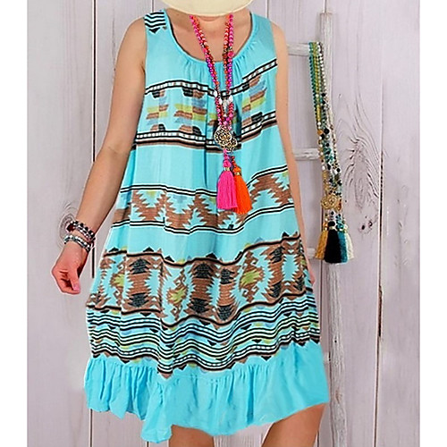 

Women's Red Blue Dress Loose Print S M Loose
