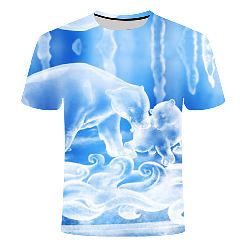 

Men's Daily Going out Basic T-shirt - 3D / Graphic / Animal Print Light Blue