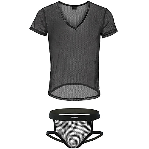 

Men's Mesh Suits Nightwear Solid Colored Black M L XL