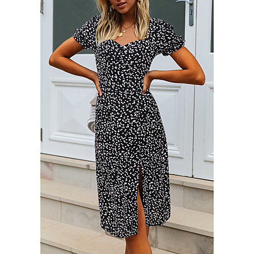 

Women's Red Blue Dress Basic Boho Spring & Summer Daily Going out Sheath Polka Dot Print Patchwork Print S M