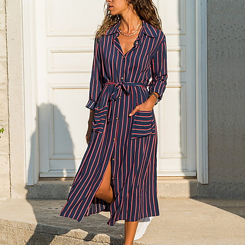 

Women's Red Orange Dress A Line Striped S M
