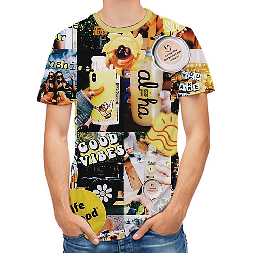 

Men's Daily Club Rock / Street chic T-shirt - Floral / 3D / Letter Print Rainbow