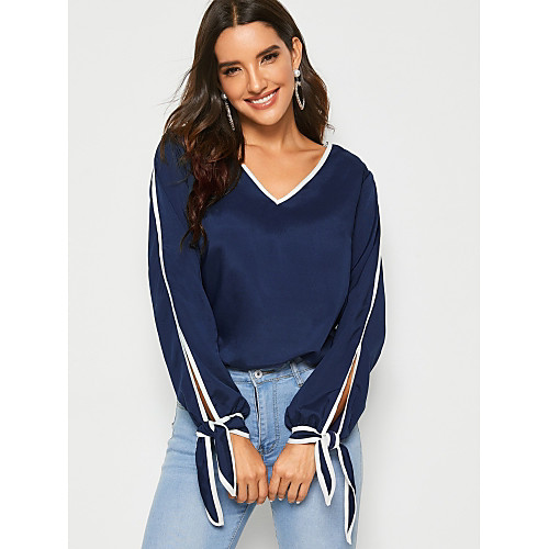 

New 2020 Women's V-neck Trim Elegant Soild Split Sleeve Blouse