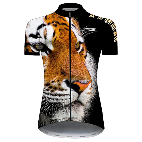 

21Grams Women's Short Sleeve Cycling Jersey 100% Polyester Black / Yellow Animal Tiger Bike Jersey Top Mountain Bike MTB Road Bike Cycling UV Resistant Breathable Quick Dry Sports Clothing Apparel