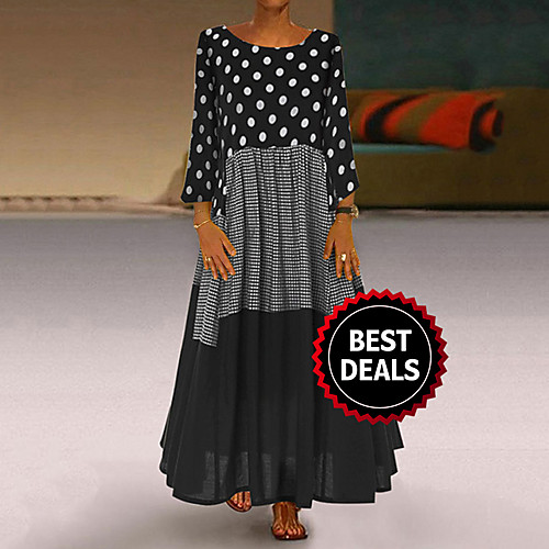 

Women's 2020 Maxi Plus Size Yellow Red Dress Casual Spring Holiday Vacation Abaya Polka Dot Print Patchwork Print M L Loose