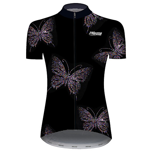 

21Grams Women's Short Sleeve Cycling Jersey Black / White Butterfly Bike Jersey Top Mountain Bike MTB Road Bike Cycling UV Resistant Breathable Quick Dry Sports Clothing Apparel / Stretchy / Race Fit