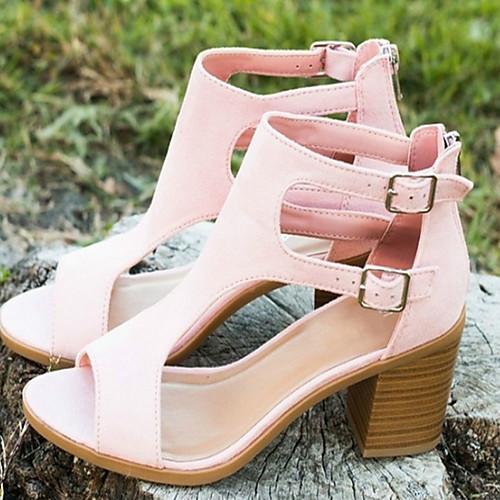 

Women's Sandals Chunky Heel Open Toe Suede Summer Pink / Brown / Black