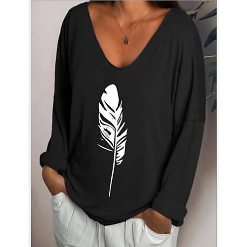 

Women's Daily Plus Size T-shirt - Geometric Print V Neck Khaki