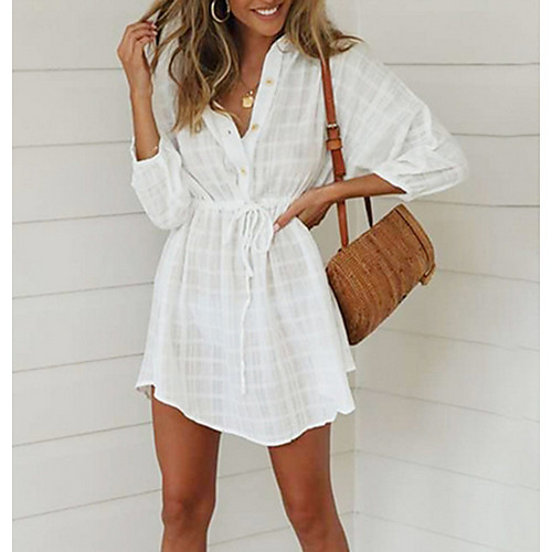 

Women's 2020 White Dress Street chic Summer A Line Solid Color S M