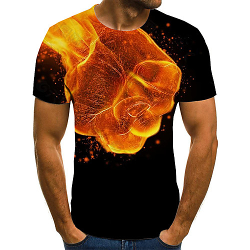

Men's Daily Going out Street chic / Exaggerated T-shirt - Geometric / 3D / Graphic Pleated / Print Rainbow