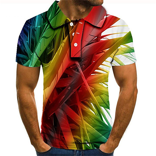 

Men's Daily Going out Street chic / Exaggerated Polo - Color Block / 3D / Graphic Rainbow