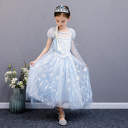 

Princess Elsa Dress Flower Girl Dress Girls' Movie Cosplay A-Line Slip Blue Dress Children's Day Masquerade Tulle Sequin Cotton