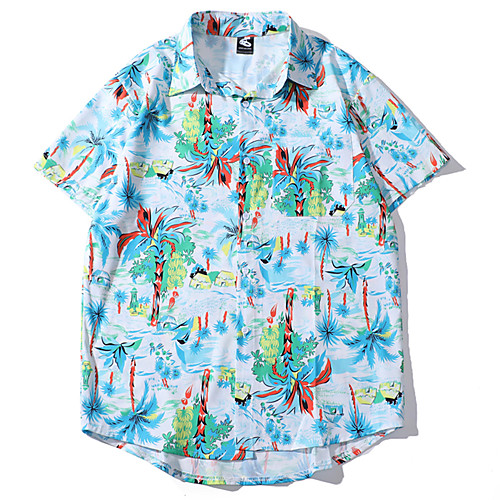 

Men's Daily Basic Shirt - Floral / Geometric Print Light Blue