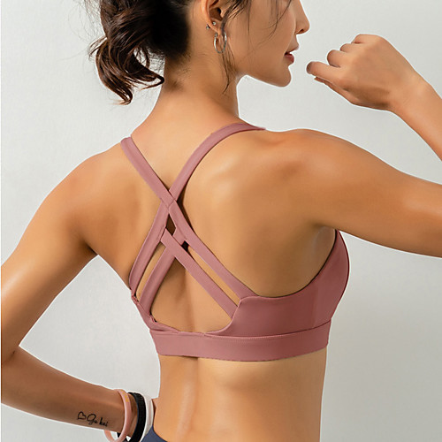 

Women's Sports Bra Bralette Criss Cross Elastane Running Fitness Jogging Breathable Soft Sweat-wicking Padded Medium Support Pink Blue Black Solid Colored / Stretchy