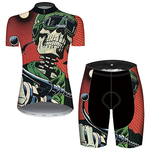 

21Grams Women's Short Sleeve Cycling Jersey with Shorts Red / Yellow Stripes Skull Floral Botanical Bike Clothing Suit Breathable Quick Dry Ultraviolet Resistant Sweat-wicking Sports Stripes Mountain