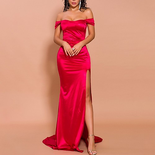 

Mermaid / Trumpet Off Shoulder Court Train Polyester Sexy / Red Engagement / Formal Evening Dress with Split 2020