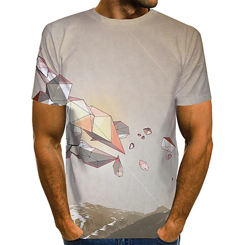 

Men's Daily Basic T-shirt - Color Block / 3D Print Gray